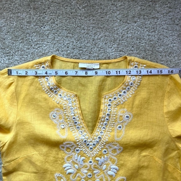 Charter Club Linen Luxury Yellow Bejeweled 100% Linen Tunic Top - Size S - Picture 9 of 10